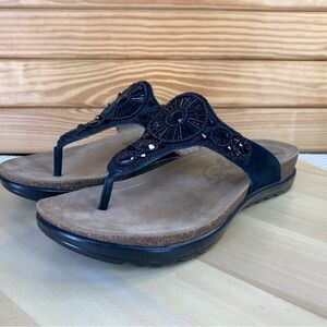 Dansko Womens Slide Sandals Pamela 38 EUR Black Leather Beaded Thong Summer Shoe